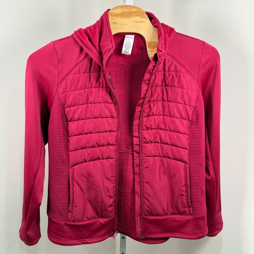 Tek Gear 2X Hybrid Puffer Jacket Quilted Fleece Lined Hood Active Mixed Media - Picture 1 of 8